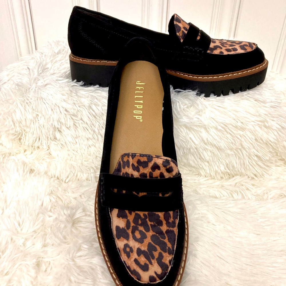 Jellypop leopard print lug sole loafers 8.5